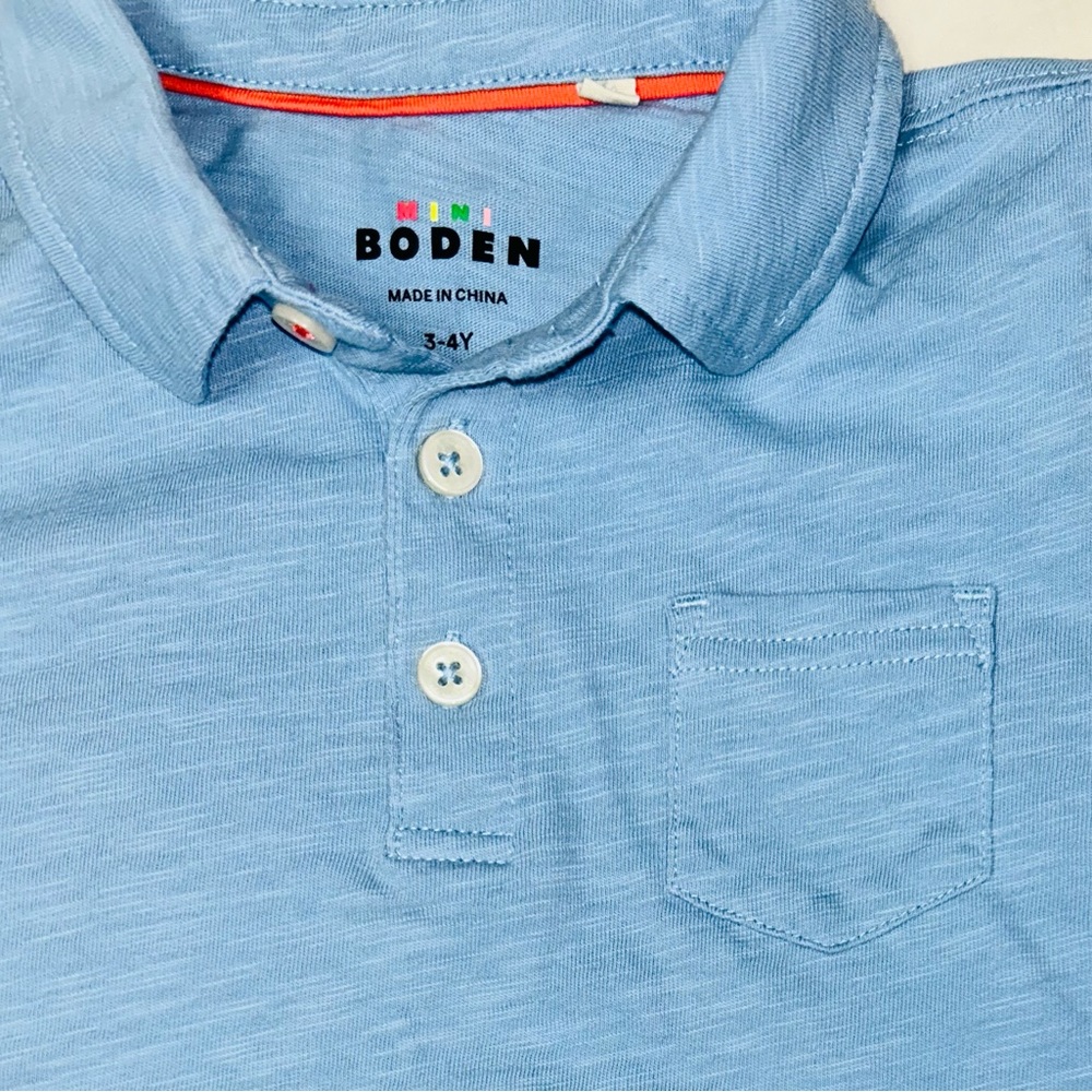 Mini Boden blue polo shirt with pocket sz 3-4 EUC smoke free home - Picture 3 of 4